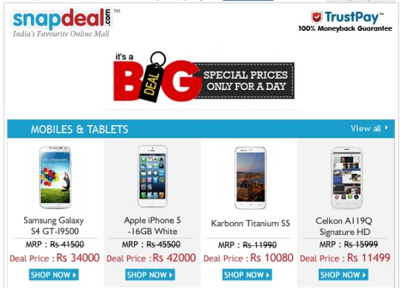 Snapdeal Big Deal.. Special Prices only for today....